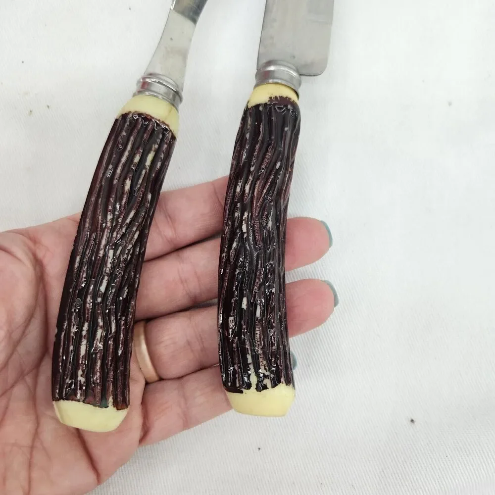 Vintage Antler Horn Faux Handle Knife & Fork Carving Set - Japan - 10